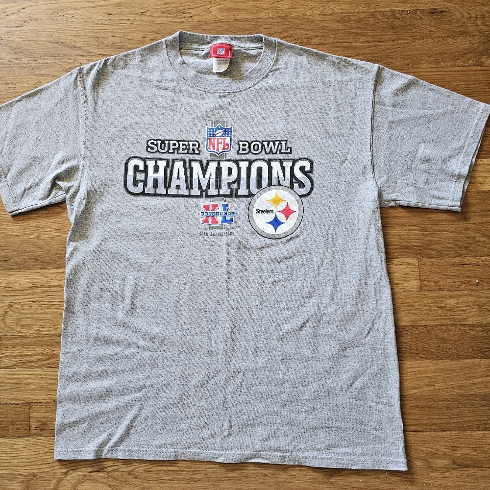NFL Pittsburgh Steelers Short Sleeve Gray Super Bowl 40 XL Men's Size Large